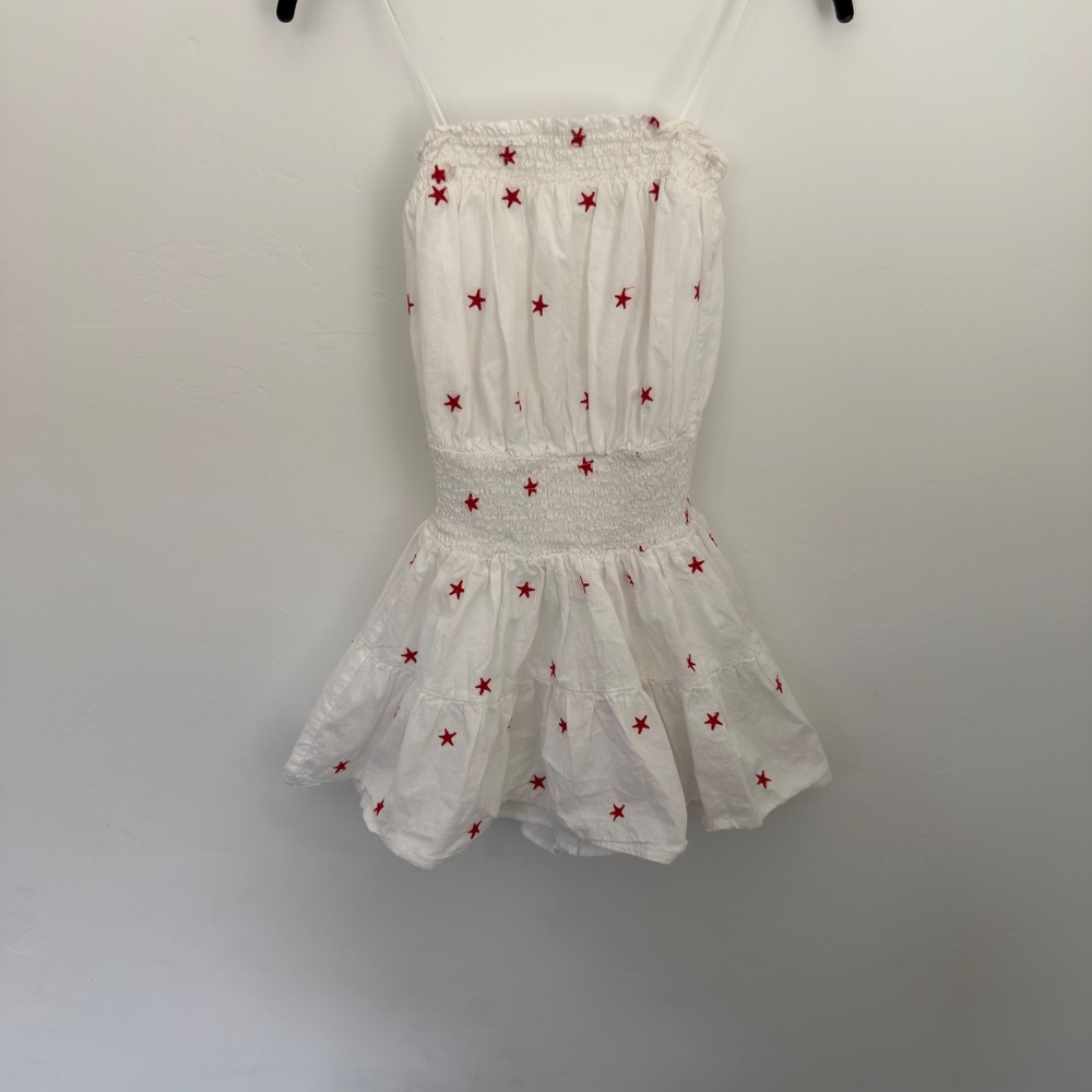 Day + Moon White Strapless Star Embroidered Smocked Romper A2755 Womens Small